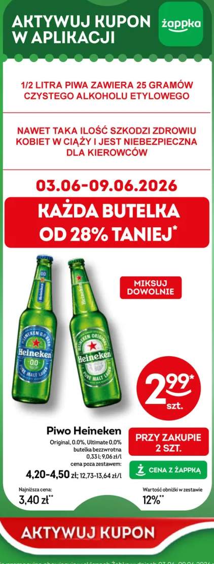 Piwo bezalkoholowe Heineken 0.0%