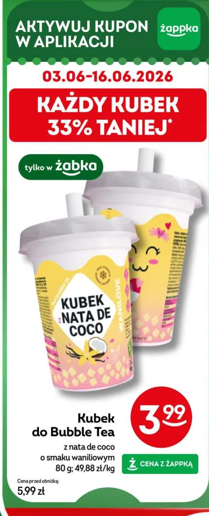 Kubek do Bubble Tea z nata de coco o smaku waniliowym