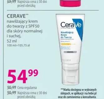 Nawilżający krem do twarzy z SPF50 dla skóry normalnej i suchej CERAVE