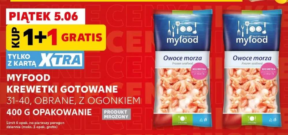 Krewetki gotowane Myfood obrane z ogonkiem 31-40
