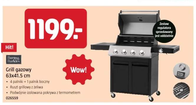 Grill gazowy Burns & Barkles 63x41,5 cm