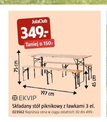 Składany stół piknikowy z ławkami Ekvip