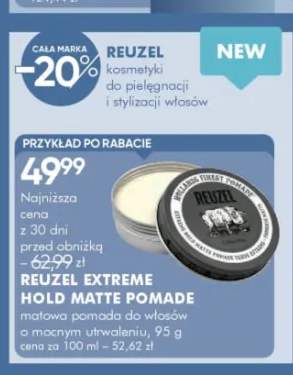 Matowa pomada do włosów o mocnym utrwaleniu REUZEL Extreme Hold Matte Pomade