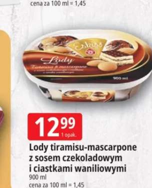 Lody tiramisu-mascarpone z sosem czekoladowym i ciastkami waniliowymi Eskiss