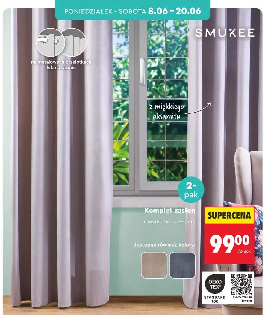 Komplet zasłon z miękkiego aksamitu Smukee 140x250 cm 2-pak