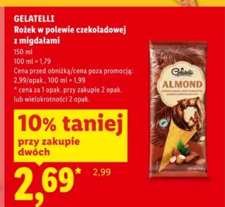 Lody rożek w polewie czekoladowej z migdałami Gelatelli Almond