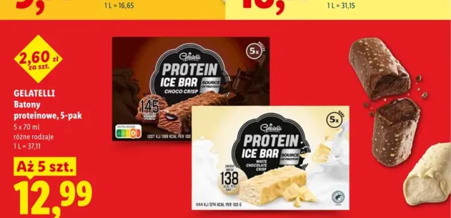 Batony proteinowe Gelatelli White Chocolate 5-pak