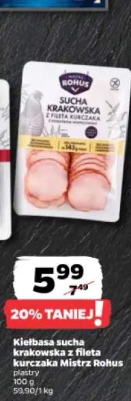 Kiełbasa sucha krakowska z fileta kurczaka Mistrz Rohus plastry