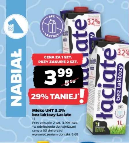 Mleko UHT 3,2% bez laktozy Łaciate