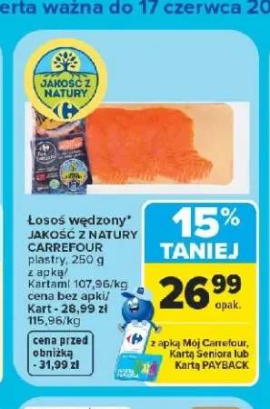 Łosoś wędzony Jakość z Natury Carrefour plastry