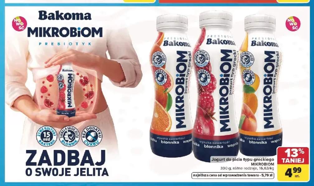 Jogurt do picia typu greckiego Bakoma Mikrobiom pomarańcza-grejpfrut