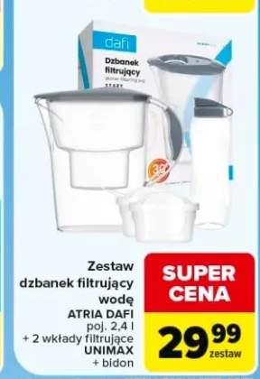 Zestaw dzbanek filtrujący wodę Atria Dafi + 2 wkłady filtrujące Unimax + bidon