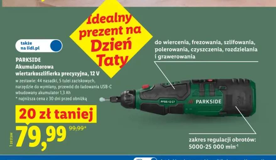 Akumulatorowa wiertarkoszlifierka precyzyjna Parkside