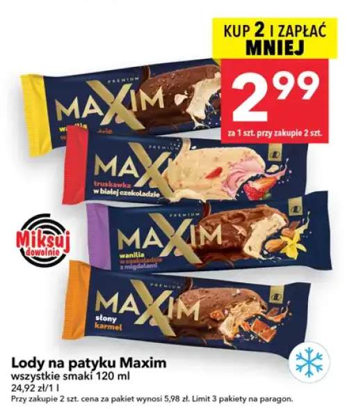 Lody na patyku Maxim wanilia w czekoladzie z migdałami