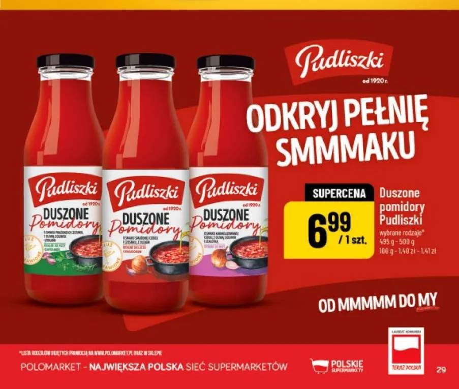 Duszone pomidory o smaku prażonego czosnku z oliwą z oliwek i ziołami Pudliszki