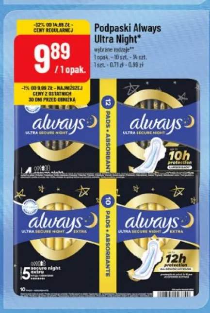 Podpaski Always Ultra Secure Night Extra