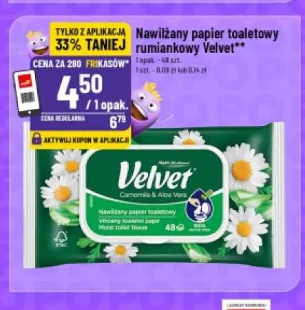 Nawilżany papier toaletowy rumiankowy Velvet Camomile & Aloe Vera