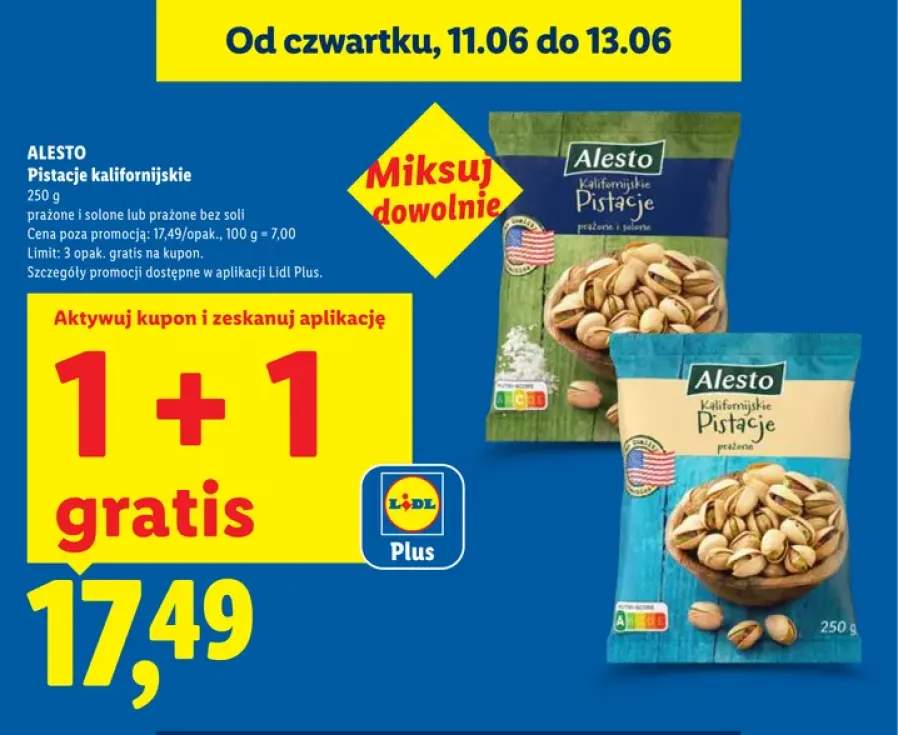 Pistacje kalifornijskie prażone bez soli Alesto