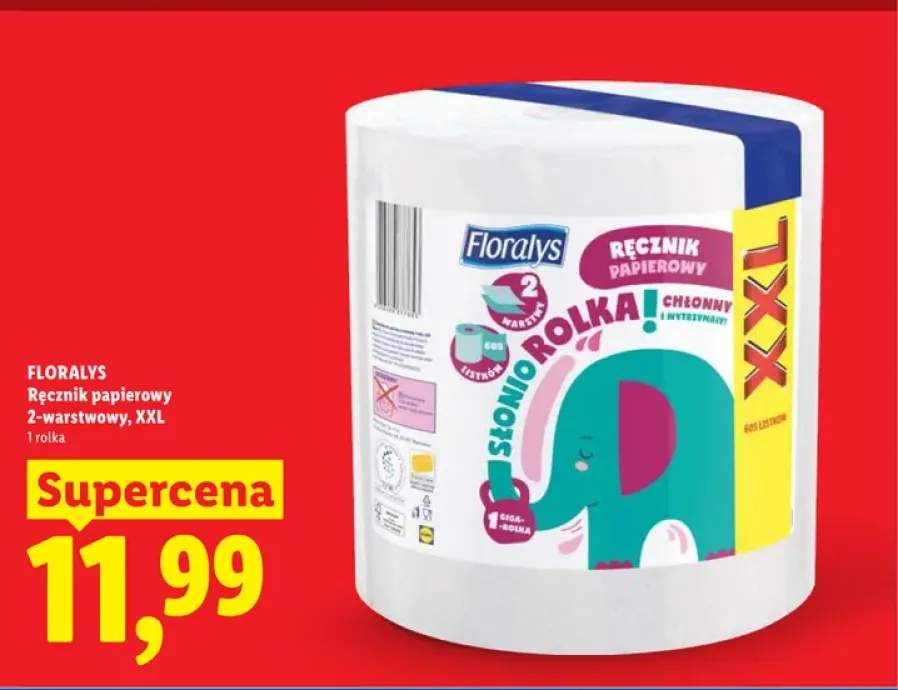 Ręcznik papierowy 2-warstwowy Floralys Słoniorolka XXL