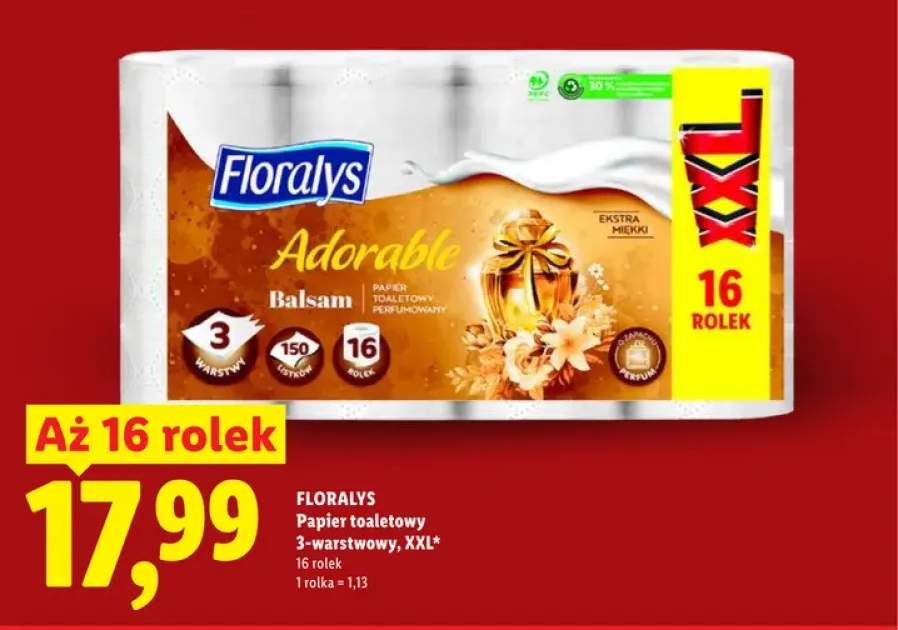 Papier toaletowy 3-warstwowy Floralys Adorable Balsam XXL 16-pak