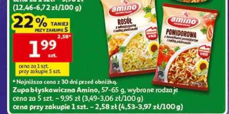 Zupa błyskawiczna Amino Pomidorowa z kawałkami pomidorów i natką pietruszki