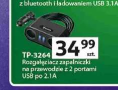 Rozgałęziacz zapalniczki na przewodzie z 2 portami USB po 2,1A Vakoss TP-3264