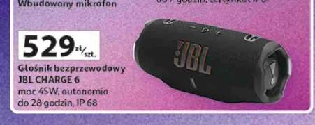 Głośnik bezprzewodowy JBL CHARGE 6 moc 45W, autonomia do 28 godzin, IP 68