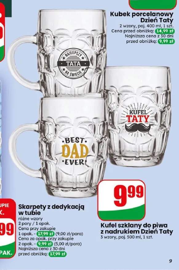 Kufel szklany do piwa z nadrukiem Dzień Taty