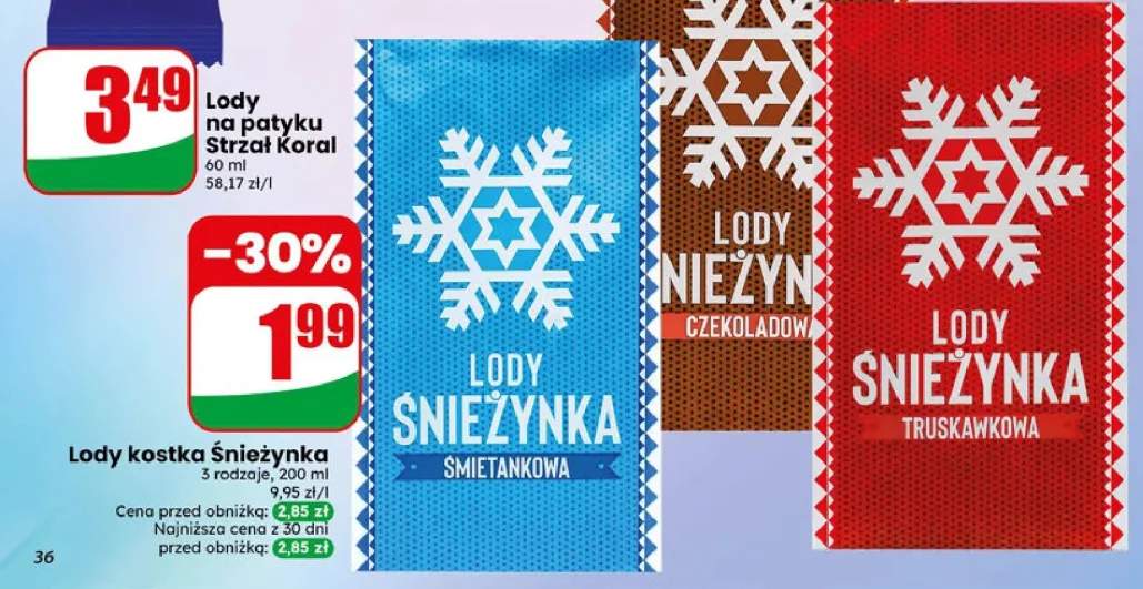 Lody kostka Śnieżynka truskawkowa