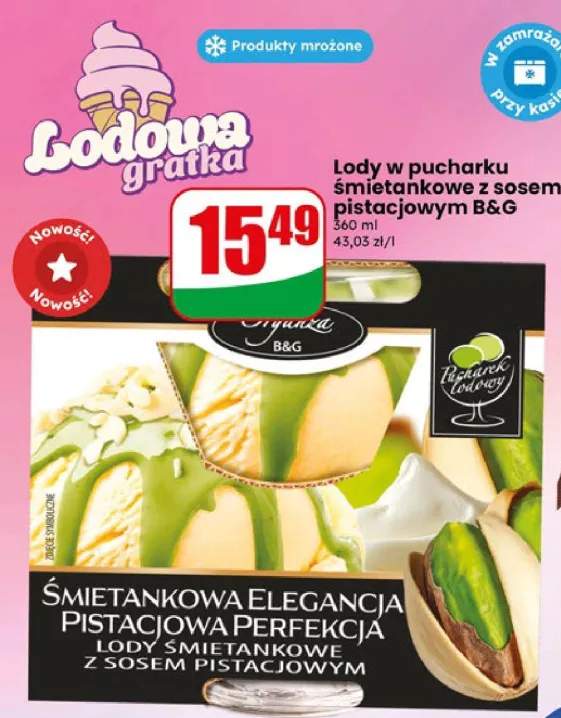 Lody w pucharku śmietankowe z sosem pistacjowym B&G