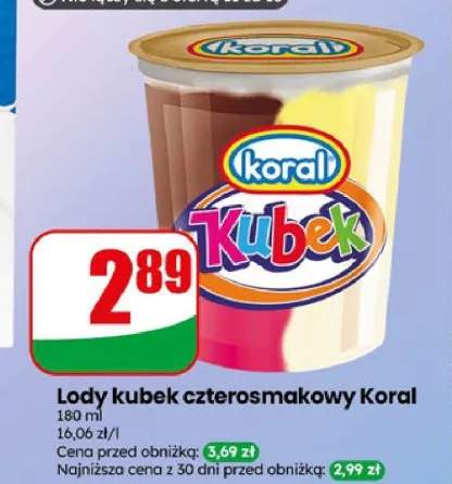 Lody kubek czterosmakowy Koral