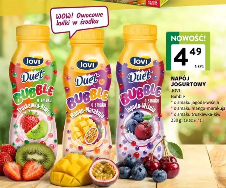 Napój jogurtowy Jovi Duet Bubble o smaku truskawka-kiwi