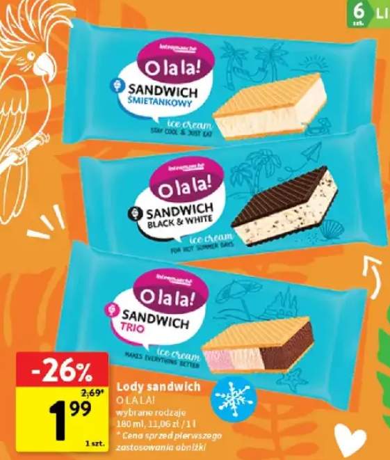 Lody sandwich Trio O la la!