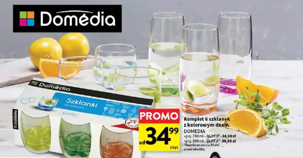 Komplet 6 szklanek z kolorowym dnem Domédia 250 ml