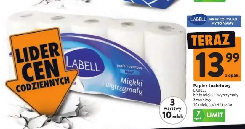 Papier toaletowy Labell biały miękki i wytrzymały 10-pak