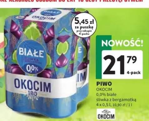 Piwo bezalkoholowe Okocim 180 Białe Śliwka z bergamotką 4-pak