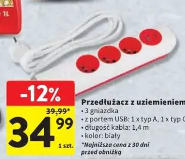 Przedłużacz z uziemieniem z portem USB