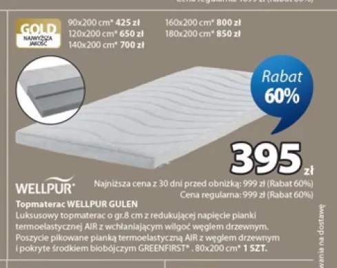 Topmaterac WELLPUR GULEN 140x200 cm
