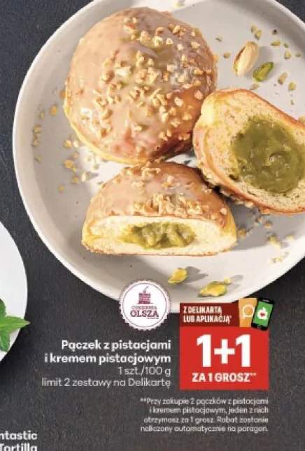 Pączek z pistacjami i kremem pistacjowym Cukiernia Olsza