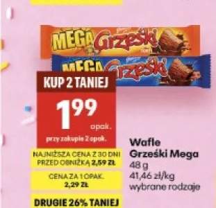 Wafle Grześki Mega w czekoladzie deserowej