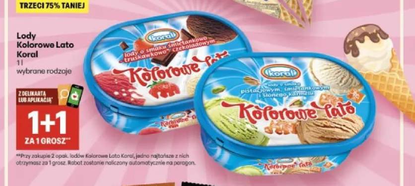 Lody Kolorowe Lato Koral o smaku śmietankowo-truskawkowo-czekoladowym