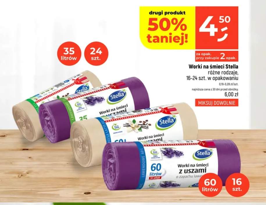 Worki na śmieci z uszami Stella 35 l
