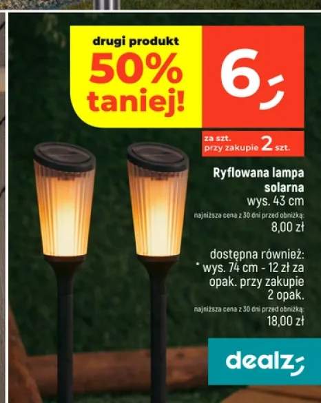 Ryflowana lampa solarna wys. 43 cm