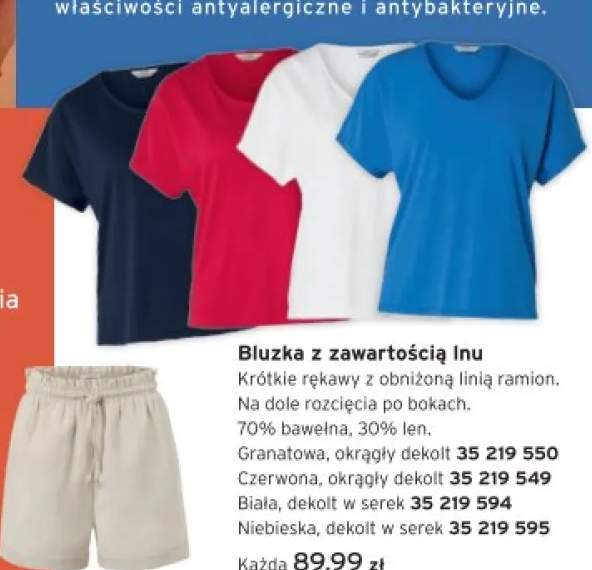Bluzka damska z zawartością lnu czerwona okrągły dekolt