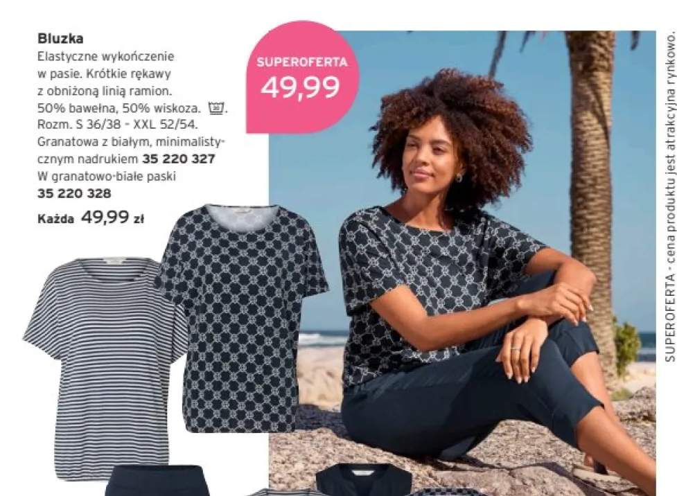Bluzka damska granatowa z białym minimalistycznym nadrukiem