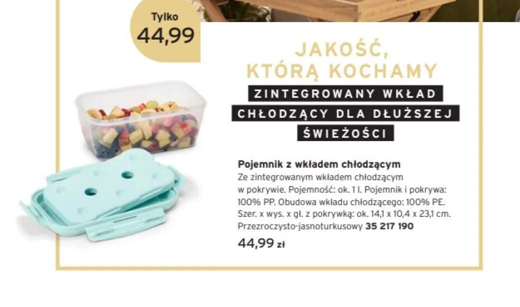 Pojemnik z wkładem chłodzącym przezroczysto-jasnoturkusowy ok. 14,1x10,4x23,1cm