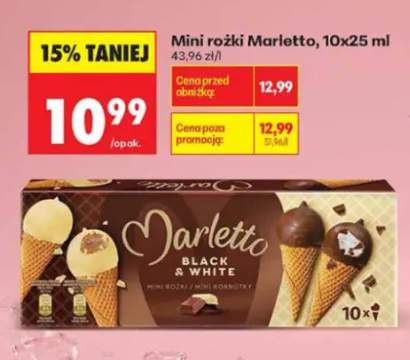 Lody mini rożki Marletto Black & White 10-pak