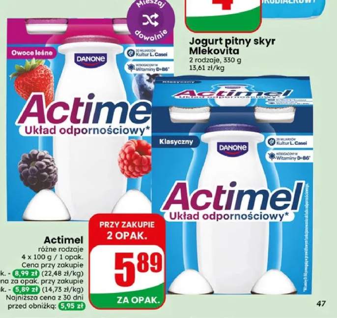 Napój jogurtowy Actimel Owoce leśne 4-pak +1 wariant