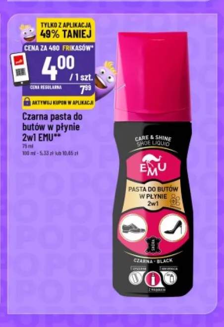 Czarna pasta do butów w płynie 2w1 Emu