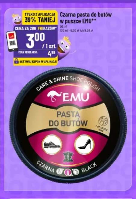 Czarna pasta do butów w puszce Emu